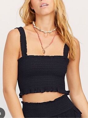 Midnight Sky Black Smocked Cropped Tank Top L NWT